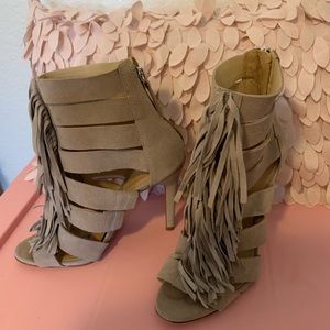 Schultz nude fringe heels. Worn once. Perfect to wear with jeans or dresses